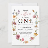 リトルワイルドフラワーフローラガールファースト誕生日 招待状 (正面)