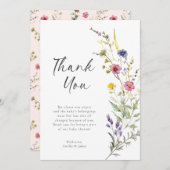 リトルワイルドフラワーフローラガールベビーシャワー サンキューカード (正面/裏面)