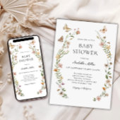 リトルワイルドフラワーフローラガールベビーシャワー 招待状