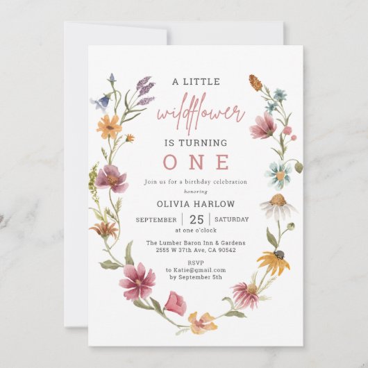 リトルワイルドフラワーフローラガール1st誕生日 招待状 (正面)