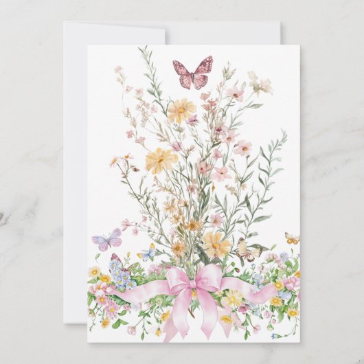 リトルワイルドフラワーフローラピンクボウガールベビーシャワー 招待状 (裏面)