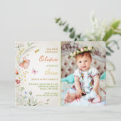 リトルワイルドフラワーフローラベビーガール誕生日写真 招待状 (スタンド正面)