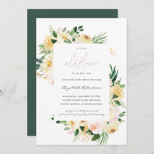 リトルワイルドフラワーフローラベビーシャワー招待状 招待状 (正面/裏面)