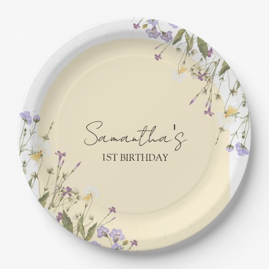 リトルワイルドフラワーフローラボタニカル1歳の誕生日 ペーパープレート (正面)