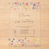 リトルワイルドフラワーフローラリース写真1st誕生日 アクリル招待状 (正面)