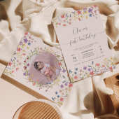 リトルワイルドフラワーフローラリース写真1st誕生日 招待状