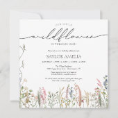 リトルワイルドフラワーフローラ最初の誕生日写真 招待状 (正面)