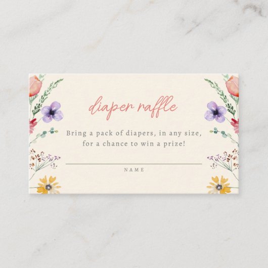 リトルワイルドフラワーフローラ赤ちゃんシャワーおむつラッフル エンクロージャーカード (正面)