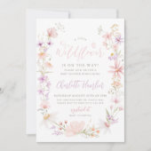リトルワイルドフラワーフローラ赤ちゃんシャワーピンク紫 招待状 (正面)
