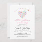 リトルワイルドフラワーベビーガールシャワーかわいいハート 招待状 (正面)