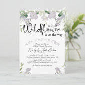 リトルワイルドフラワーベビーガールシャワーダスティパープル 招待状 (スタンド正面)