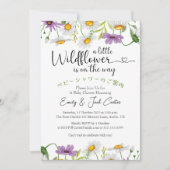 リトルワイルドフラワーベビーガールシャワーデイジー紫 招待状 (正面)