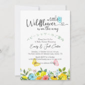 リトルワイルドフラワーベビーガールシャワーバタフライ 招待状 (正面)