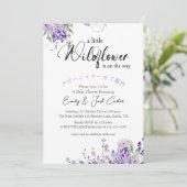リトルワイルドフラワーベビーガールシャワーパープルフローラ 招待状 (スタンド正面)