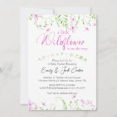 リトルワイルドフラワーベビーガールシャワーピンク花 招待状 (正面)