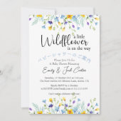 リトルワイルドフラワーベビーガールシャワーブルーイエロー 招待状 (正面)