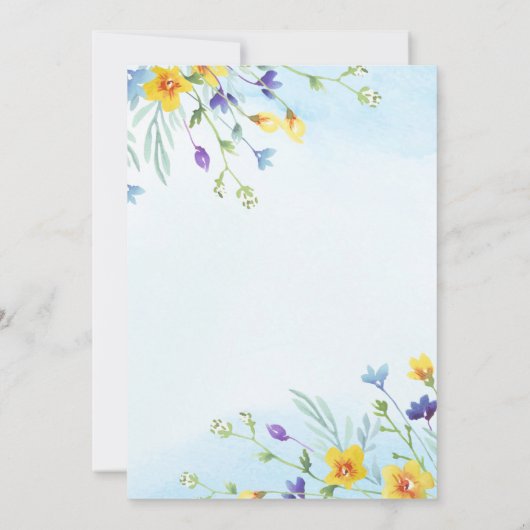 リトルワイルドフラワーベビーガールシャワーブルーイエロー 招待状 (裏面)