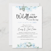 リトルワイルドフラワーベビーガールシャワーブルーエレガント 招待状 (正面)
