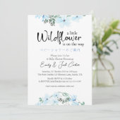 リトルワイルドフラワーベビーガールシャワーブルーエレガント 招待状 (スタンド正面)