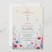 リトルワイルドフラワーベビーガール1st誕生日 招待状 (正面)