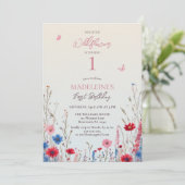 リトルワイルドフラワーベビーガール1st誕生日 招待状 (スタンド正面)