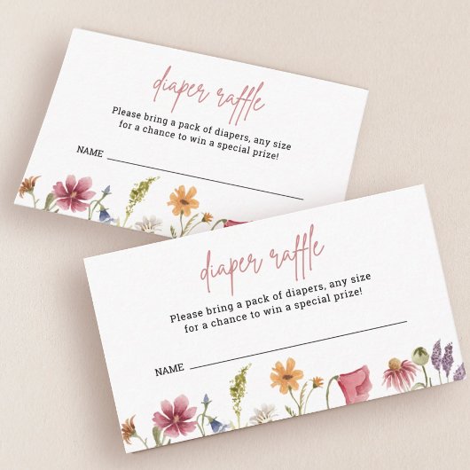 リトルワイルドフラワーベビーシャワーおむつラッフルチケット エンクロージャーカード