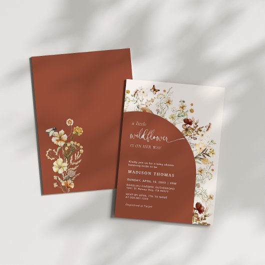 リトルワイルドフラワーベビーシャワーテラコッタ 招待状