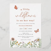 リトルワイルドフラワーベビーシャワーバラ金ゴールド 箔招待状 (正面)