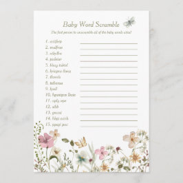リトルワイルドフラワーベビー単語スクランブルゲームカード 招待状