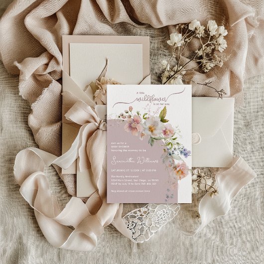 リトルワイルドフラワーボホベイビーガールシャワー 招待状