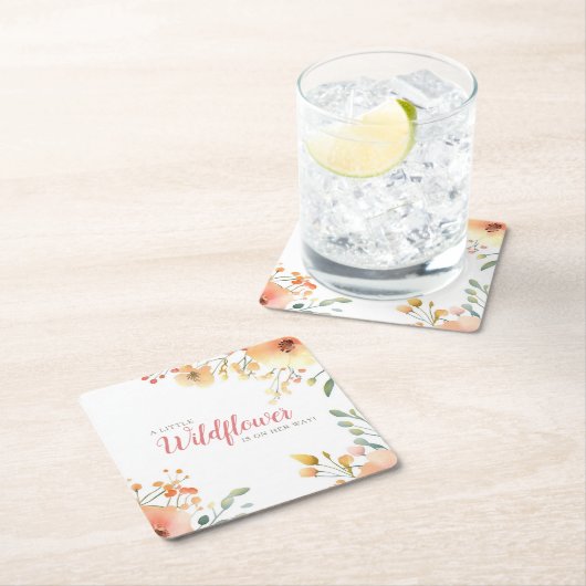 リトルワイルドフラワーボホ水彩赤ちゃんシャワー スクエアペーパーコースター (インサイチュ)