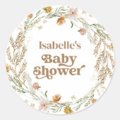 リトルワイルドフラワーボホ自然テーマベビーシャワー ラウンドシール (正面)