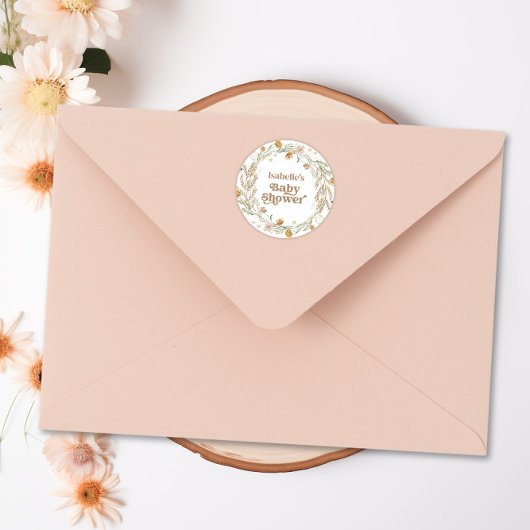 リトルワイルドフラワーボホ自然テーマベビーシャワー ラウンドシール