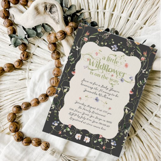 リトルワイルドフラワーモダンの暗いフローラ赤ちゃんシャワー 招待状