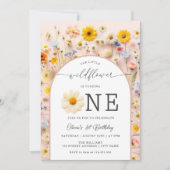 リトルワイルドフラワーモダン1歳の誕生日 招待状 (正面)