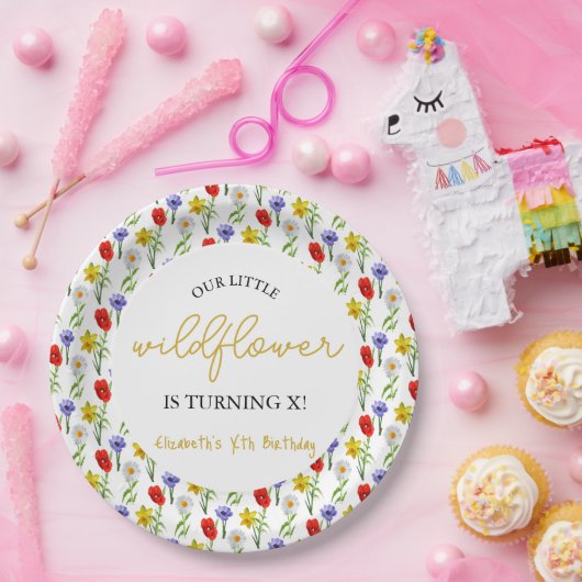 リトルワイルドフラワー子供の誕生日 ペーパープレート (パーティー)