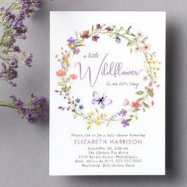 リトルワイルドフラワー水彩ベイビーガールシャワー 招待状