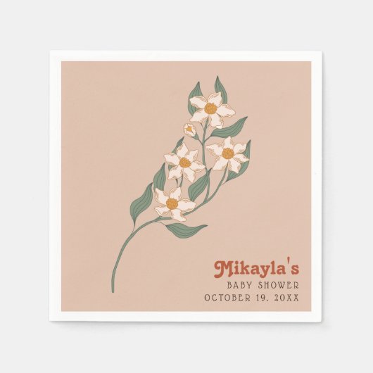 リトルワイルドフラワー秋ボホ素朴ベビーシャワー スタンダードカクテルナプキン (正面)