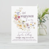 リトルワイルドフラワー素朴な紫の赤ちゃんシャワー 招待状 (スタンド正面)