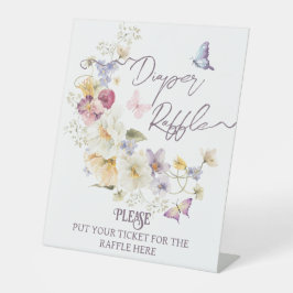 リトルワイルドフラワー素朴パープルベビーシャワーオムツ 台座サイン