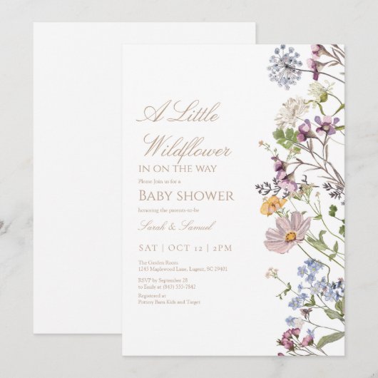 リトルワイルドフラワー縁どベビーシャワー招待状 サンキューカード (正面/裏面)