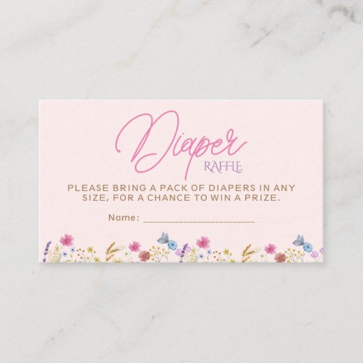 リトルワイルドフラワー赤面ピンクおむつラッフル エンクロージャーカード (正面)