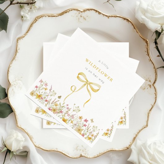 リトルワイルドフラワー黄色の弓牧草地ベビーシャワー スタンダードカクテルナプキン