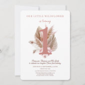 リトルワイルドフラワー1st誕生日招待状ピンク 招待状 (正面)
