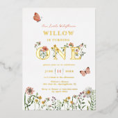 リトルワイルドフラワー1st誕生日金ゴールド 箔招待状 (正面)