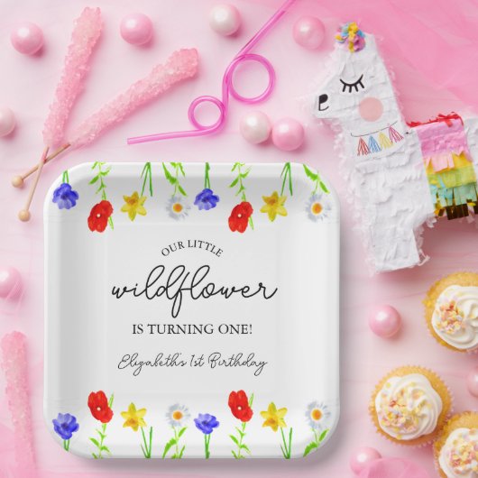 リトルワイルドフラワー1st誕生日 ペーパープレート (パーティー)