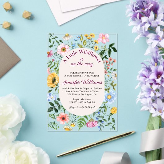 リトルワイルドフラワー、フローラガーデンガールベイビーシャワー アクリル招待状 (インサイチュ (ウェディング))