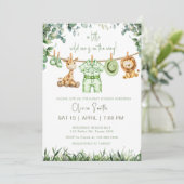 リトルワイルドワンサファリかわいい動物の赤ちゃんシャワー 招待状 (スタンド正面)