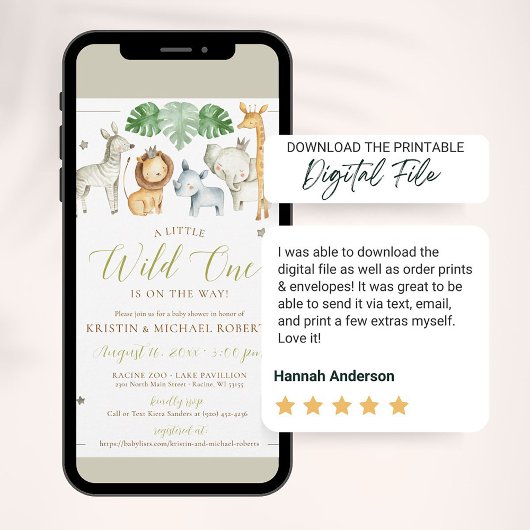 リトルワイルドワンサファリアニマルズボーイベビーシャワー 招待状