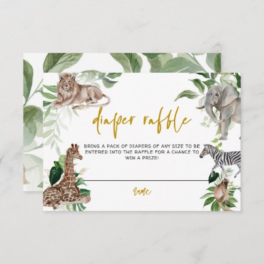 リトルワイルドワンサファリベイビーシャワーおむつラッフル エンクロージャーカード (正面/裏面)